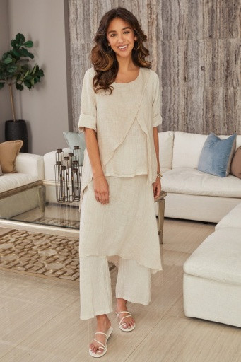 MILIO MILANO LINEN DOUBLE LAYERED DRAPED 3/4 SLEEVE TOP