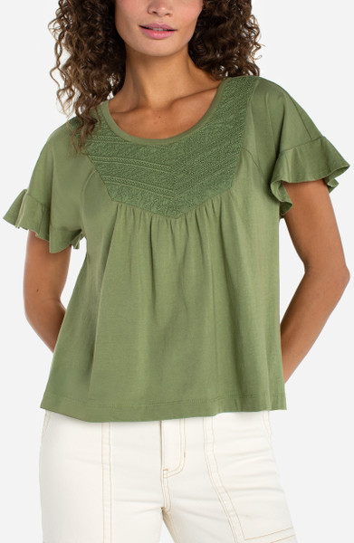 FLUTTER SLEEVE WOVEN TOP