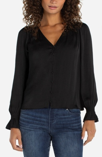 LONG SLEEVE BUTTON FRONT WRAP TOP