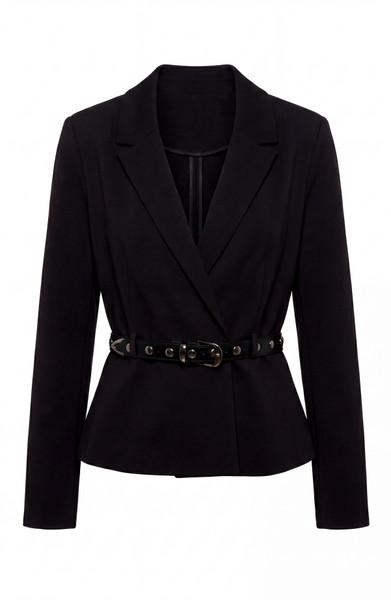 BELTED PEPLUM BLAZER - BLACK