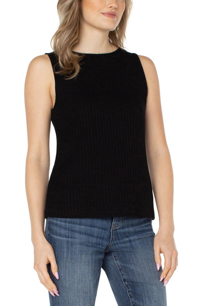 SLEEVELESS HIGH BOATNECK KNIT TOP - BLACK