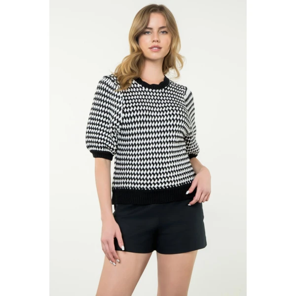 THML SHORT SLEEVE KNIT TOP - BLACK