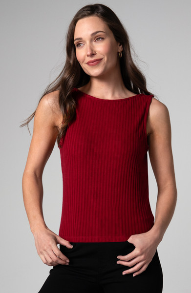 SLEEVELESS HIGH BOATNECK KNIT TOP