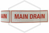 Main Drain Decal | FPPI | 6 in. x 2 in. | Red w/ White Letters | Roll of 100 | Detail