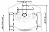 Swing Check Valve | 1 in. NPT x NPT | Brass | 200 PSI | Body Dimensions Image | QRFS