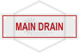 Main Drain Sign | 6 in. x 2 in. | White w/ Red Letters | Hero