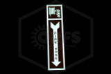 Unlit View of Glow-in-the-Dark Fire Hose Sign | White Arrow & Pictogram on Red | 16 in. x 4 in. | L1112