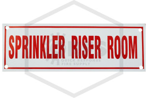 Sprinkler Riser Room Sign | 6 in. x 2 in. | White w/ Red Letters