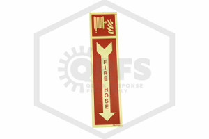 Glow-in-the-Dark Fire Hose Sign | White Arrow and Pictogram on Red | 16 in. x 4 in.