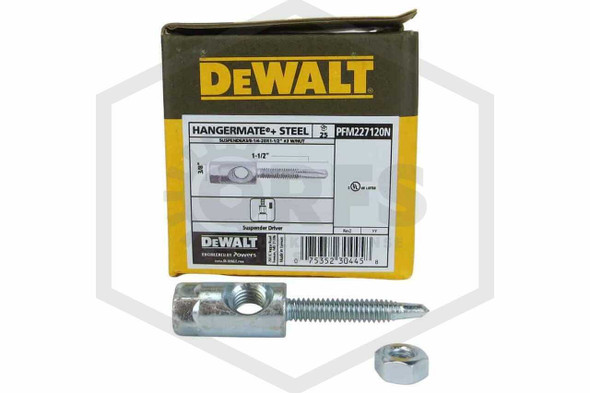 DeWALT HangerMate+ Metal Suspender Hanger for 3/8" rod | 1/4"-20 x 1 1/2" #3 with Nut | Box of 25