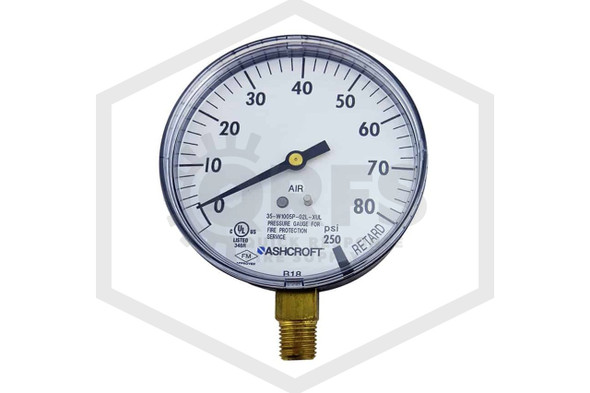 Front of Ashcroft Air Gauge for Fire Protection Systems 0-80 PSI UL and FM Approved