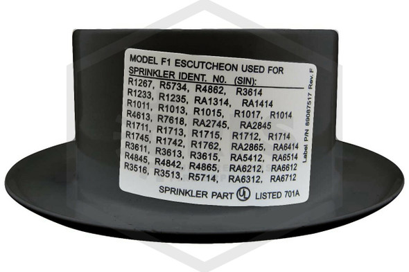 Reliable® F1 Escutcheon | Black | 1/2 in. Sprinkler | QRFS | Label