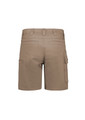 A pair of women's cargo shorts in khaki, featuring multiple pockets and a fitted design. The shorts have a logo.