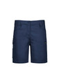 Navy women's essential stretch cargo shorts with side pockets and a logo. Suitable for casual wear.