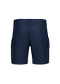 Men's essential stretch cargo shorts in navy, featuring multiple side pockets and a logo label on the back.