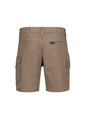 Men's essential stretch cargo shorts in a khaki colour, featuring multiple side pockets and a logo on the waistband.