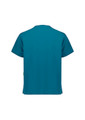 A unisex pulse v-neck scrub top in teal, featuring short sleeves and a logo on the back.