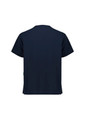 A unisex pulse v-neck scrub top in navy, featuring short sleeves and a simple design with a logo.