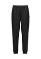 A pair of black jogger scrub pants with pockets and a fitted cuff at the ankles.