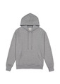 A grey men's hoodie with a drawstring hood and a front pocket. It features a branding logo on the label.