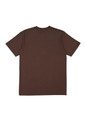 A brown short sleeve men's t-shirt with a plain back. It has a simple design and includes a logo.