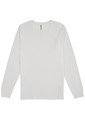 A plain white long sleeve tee with a crew neckline and a logo on the label.