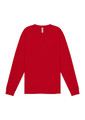 A red long sleeve men's tee featuring a crew neck and a logo on the label.