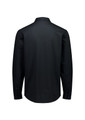A black long-sleeve button-up shirt with a collar and cuffs, featuring a subtle logo.