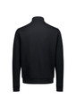 A black tailor jacket featuring a simple, sleek design and a high collar, with a plain back view.