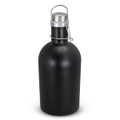 A drink bottle in a matte black finish with a stainless steel lid and a flip-top closure.