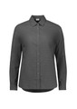 A women's long sleeve button-up shirt in a dark grey colour, featuring a collar and a logo.