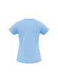 A light blue women's ice short sleeve tee with a fitted design and short sleeves. Features a branding logo.