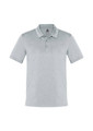 A light grey men's short sleeve polo shirt with a classic collar and a logo on the chest.