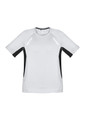 A short sleeve tee in light grey with black accents and reflective details, featuring a logo on the front.