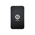 A black power bank with a compass logo on the front and a smooth matte finish.