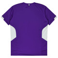 A purple t-shirt with white side panels and a logo on the back. Ideal for casual wear.