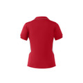 A red polo shirt with white accents, featuring a collar and short sleeves. The shirt has a logo on it.