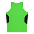 A bright green singlet with black side panels and a simple design. Features a logo on the upper back.