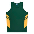 A green and yellow men's singlet featuring a sporty design with contrasting stripes and a logo.