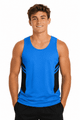 A blue and black men’s singlet with a logo, featuring a sleeveless design and a relaxed fit.