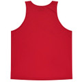 A red singlet with a plain back, featuring a logo at the neckline. Ideal for casual wear.