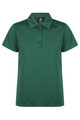 A green polo shirt with a collar, featuring three buttons and a logo. Suitable for casual or active wear.