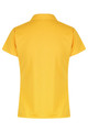 A yellow polo shirt with a collared neck and short sleeves, featuring a logo on the front.