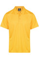 A bright yellow men's polo shirt with a collar and a logo on the chest.