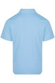 A light blue men's polo shirt featuring a classic design and a back view. Includes a branding logo.