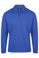 A long-sleeve polo shirt in a vibrant blue shade, featuring a collar and three buttons. Includes a logo on the chest.