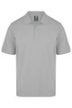 A light grey polo shirt with a classic collar and three-button placket, featuring a logo on the chest area.