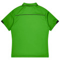 A green polo shirt with black detailing at the sleeves and back. Features a logo on the front.