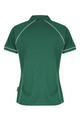 A green polo shirt featuring white piping, designed for women. It has a collar and short sleeves.