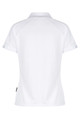 A white polo shirt with a classic collar and short sleeves. The shirt features a branding logo.
